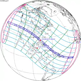 Carte de l'éclipse générale.