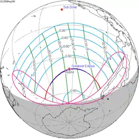 Carte de l'éclipse générale.