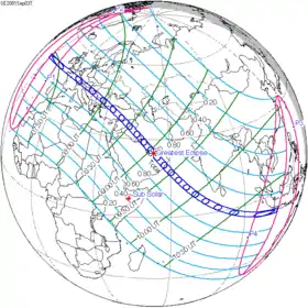 Carte de l'éclipse générale.