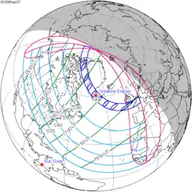 Carte de l'éclipse générale.