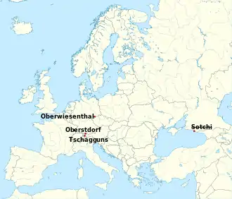 carte de l'Europe avec les sites de compétitions