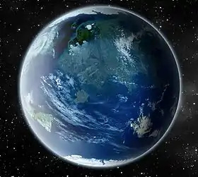 Exoplanète bleue et verte dans l'espace.