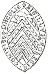 Dessin d'un sceau ovale avec la légende autour et au centre un dessin avec 6 chevrons