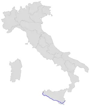 Parcours de la route sur une carte de l'Italie