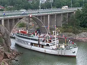 Le SS Ukkopekka sous le pont d'Ukko Pekka.