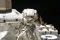 Les astronautes Tom Marshburn (à gauche) et Christopher Cassidy, tous deux spécialistes de la mission STS-127, participent à la cinquième et dernière session d'activité extravéhiculaire de la mission. Au cours de la sortie dans l'espace de 54 minutes, Marshburn et Cassidy ont entre autres sécurisé l'isolation multicouche autour de l'extension Dextre, réparti les canaux d'alimentation pour deux gyroscopes de la station spatiale, installé des caméras vidéo.
