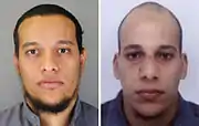 Photographie en couleur représentant deux hommes arabes ayant entre vingt et trente ans, cheveux courts et barbe courte pour l'un, crâne rasé et visage glabre pour l'autre