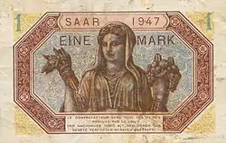 Billet d'un mark sarrois de 1947.