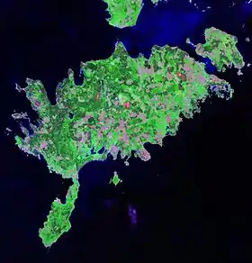 Image satellite de Saaremaa avec la péninsule de Sõrve au sud.