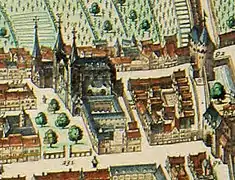 Situation de la collégiale Saint-Barthélemy et de l'église Saint-Thomas au XVIe siècle