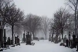 Le cimetière sous la neige.