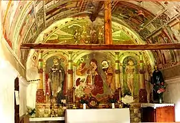 Peintures murales attribuées à Andrea de Cella dans la chapelle Saint-Maur.