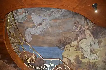 Fresque et ferronerie de la cage d'escalier.