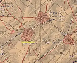 La carte des régions dévastées en 1919 montre que la village est complètement détruit.