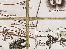 Carte ancienne indiquant la position de Saint-Martin-Longueau