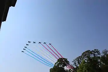 Passage de la Patrouille de France au-dessus de Champs-Élysées le 14 juillet 2018.