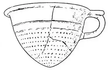 Passoire conique, hauteur 8,5 cm ;anse de la même forme que celle de syphos de forme Déch. 59.