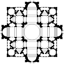 Image d'un croquis en noir et blanc en forme de croix grecque.