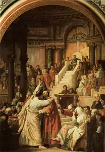 Saint Augustin réconciliant les catholiques et les donatistes au concile de Carthage.