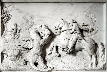 Saint Georges combattant le dragon (1509-1510), bas-relief en marbre, musée du Louvre.