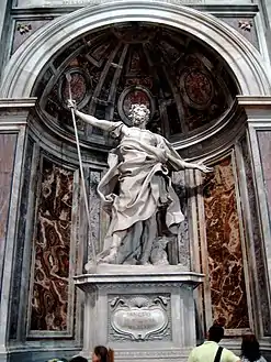 Statue colossale de saint Longin tenant la Sainte Lance, par Le Bernin (Rome, basilique Saint-Pierre).
