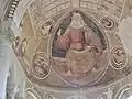Christ dans sa mandorle, les quatre évangélistes, anges musiciens et saints du chœur.