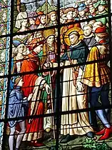 Saint Vincent Ferrier accueilli par le duc Jean V (vitrail de la chapelle absidale).