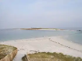 Tombolo entre l'île Saint-Nicolas et l'île de Bananec.