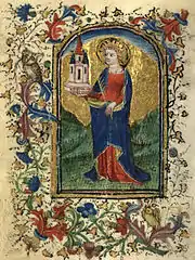 Sainte Barbe, dans le livre d'heures de Toul (Ms 1581)