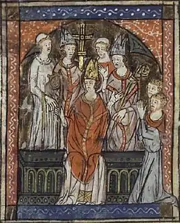 Représentation médiévale de l'ordination de saint Waast