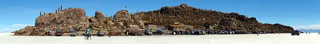 Vue panoramique d'Incahuasi, au centre du salar d'Uyuni.