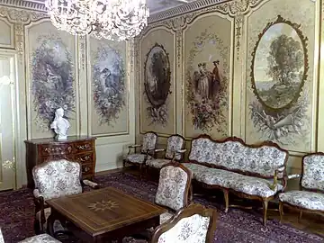 Décoration murales de Barthélemy Menn et Camille Corot dans le salon Corot du château de Gruyères.