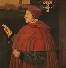 Portrait du cardinal Wolsey montrant le cardinal et sa nouvelle université