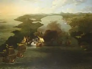 Samuel Scott, La capture de Puerto Bello, 21 novembre 1739, 1740, huile sur toile, 208,3 × 276,9 cm, Londres, National Maritime Museum, BHC0354