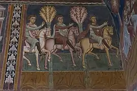 Fresques des Épisodes de la Vie du Pape Sylvestre (314-335). Scène 3 : Les messagers de Constantin, à cheval vers le Mont Soracte.