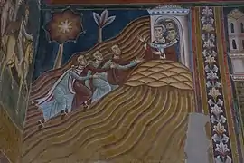 Fresques des Épisodes de la Vie du Pape Sylvestre (314-335). Scène 4 : Les messagers de Constantin montent sur le Mont Soracte à la rencontre de Sylvestre.