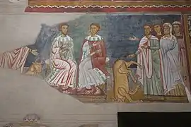 Fresques des Épisodes de la Vie du Pape Sylvestre (314-335). Scène 9 : Sylvestre et le rabbin Zambri, et la résurrection du taureau sauvage.