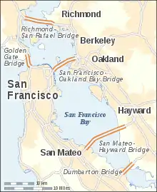 position du pont dans la baie de San Francisco