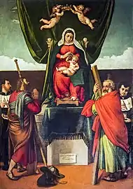 Retable de Lorenzo Lotto -  Vierge à l'Enfant entre saint Jacques et saint André