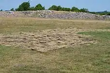 Nord-Ouest de Sandby Borg. Notez l'emplacement de la fouille rebouchée au milieu de la photo.