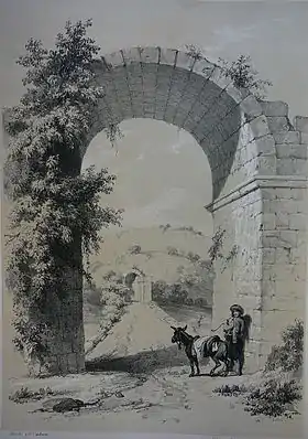 Vue du pont selon un dessin de 1838. L'arche a aujourd'hui disparu.