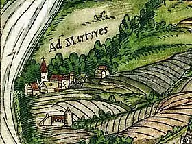 L'abbaye Sainte-Marie de Trèves en 1550 (Sebastian Münster, Cosmographiae Universalis)