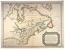 Le Canada, ou Nouvelle France etc. (1656). La mention « Ongiara Sault » représente les chutes Niagara.