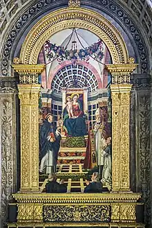 Vierge en majesté entre Thomas d'Aquin et saint Augustin.