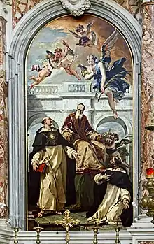 Le Pape Pie V et les Sts Thomas d'Aquin et Pierre martyrSebastiano Ricci, (1732-1733),église Sainte-Marie-du-Rosaire de Venise.