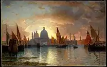 Coucher de soleil sur la basilique Santa Maria della Salute de Venise, entre 1870 et 1885