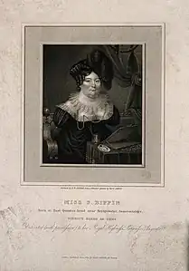 Sarah Biffin, une peintre infirme, d'après Sarah Biffin (1821, Wellcome Collection).