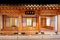 La pièce de réception de travail, sarangbang, au début de l'époque Joseon. Reconstitution, British Museum