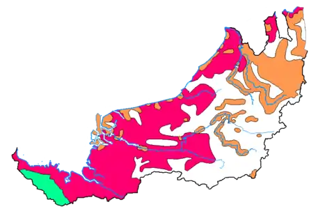 Distribution géographies des langues utilisées au Sarawak : malais, langues Bornéo du Nord, dayak des terres