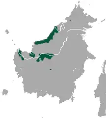 Carte de Bornéo avec quelques taches vertes éparses au nord est